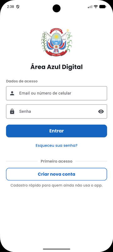 Tela de login do aplicativo Blue Area
